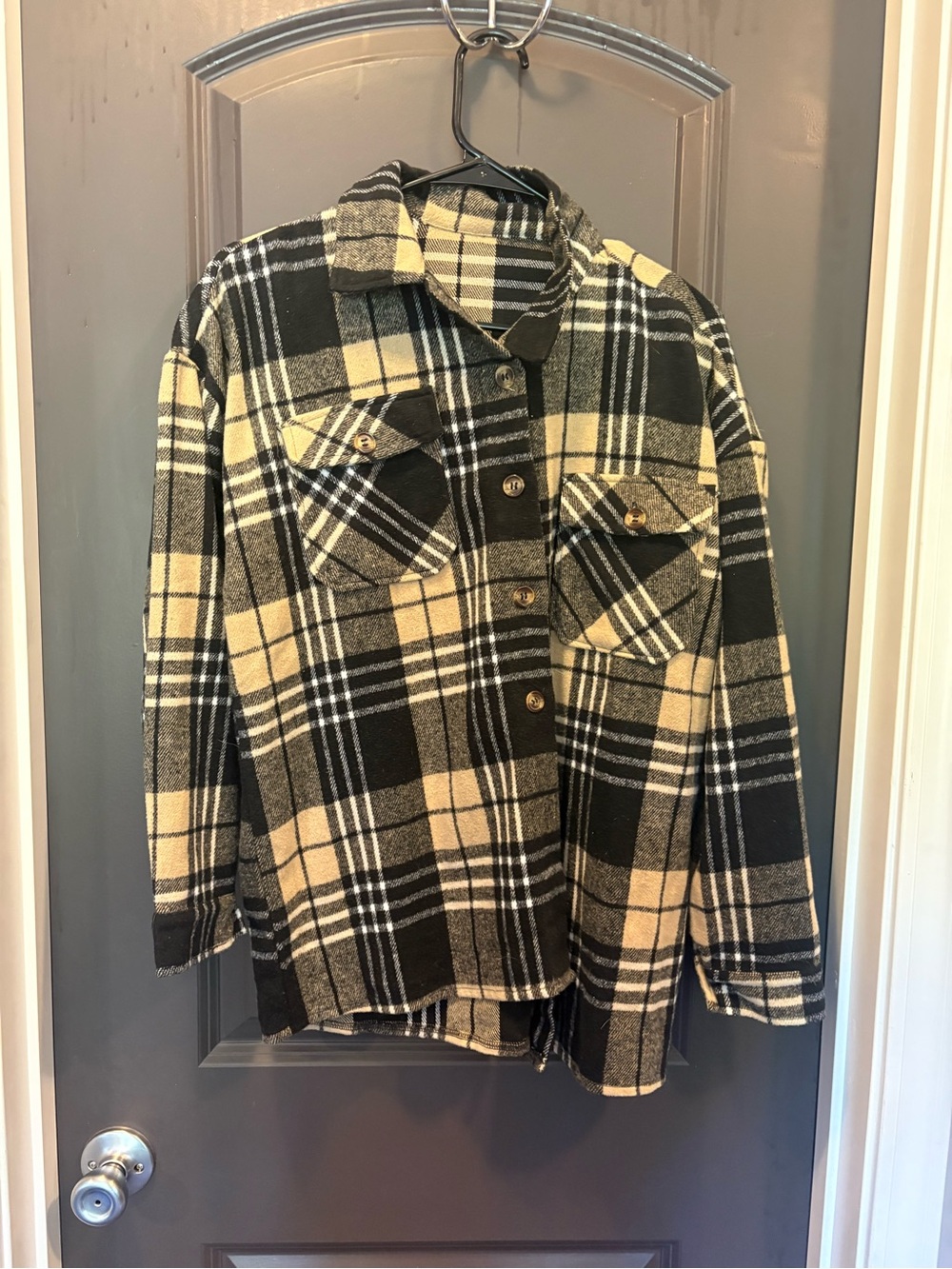 Black & Cream Plaid Shacket – Small/Medium